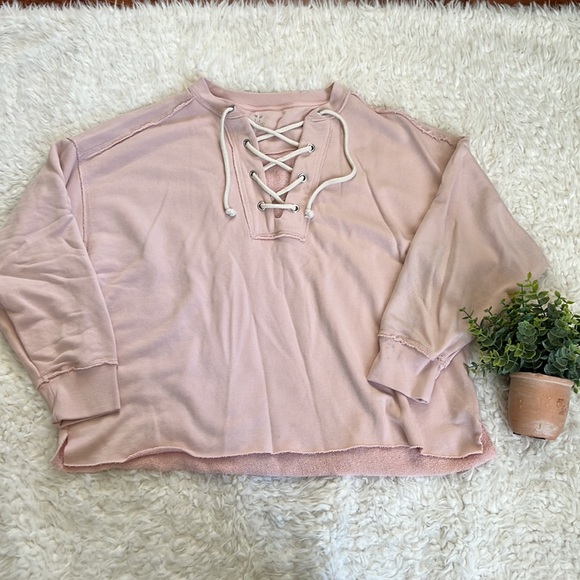 Aerie Lace-up Oversized Crew Sweatshirt - Picture 2 of 4